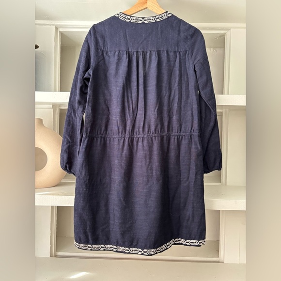 Gap Womens Embroidered Tie Waist Dress Split V Neck Navy Size XS - Picture 4 of 5